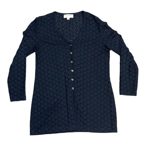 St. John Navy Blue Santana Knit Cardigan & Skirt Suit Set By Marie Gray Size 10 - Picture 2 of 11